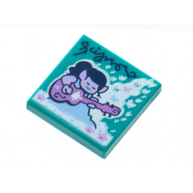 dark turquoise tile 2 x 2 with beatbit album cover - lavender elf playing medium lavender ukulele pattern