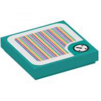 dark turquoise tile 2 x 2 with super mario scanner code time block timer clock pattern sticker - set 71405