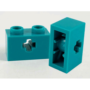 dark turquoise technic brick 1 x 2 with axle hole and inside side supports