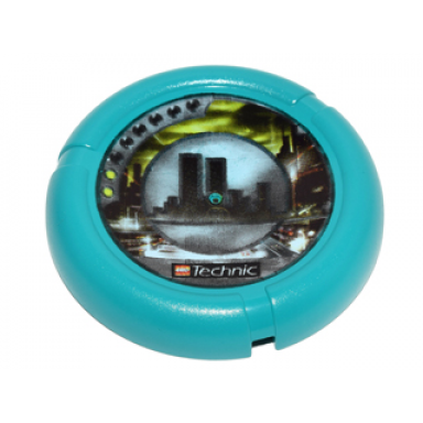 throwing disk with throwbot turbo slizer city 2 pips lego technic logo and city skyline emblem pattern