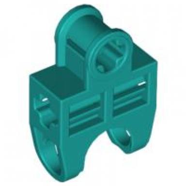 dark turquoise technic axle connector 2 x 3 with ball joint socket - open sides angled forks with closed axle holes