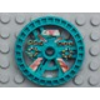 dark turquoise technic disk 5 x 5 - roborider talisman wheel blazooka mold with robot pattern