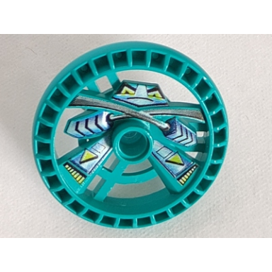 dark turquoise technic disk 5 x 5 - roborider talisman wheel ninja mold with robot pattern