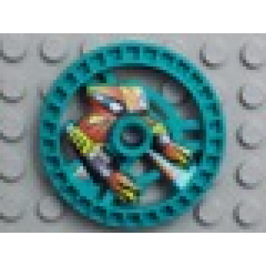 dark turquoise technic disk 5 x 5 - roborider talisman wheel flame mold with robot pattern