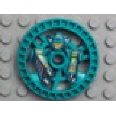 dark turquoise technic disk 5 x 5 - roborider talisman wheel stunner mold with robot pattern