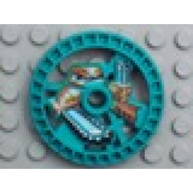 dark turquoise technic disk 5 x 5 - roborider talisman wheel chain-saw mold with robot pattern