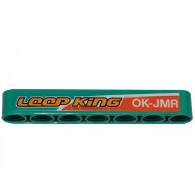 dark turquoise technic liftarm thick 1 x 7 with orange stripe loop king and ok-jmr pattern model left side sticker - set 42117