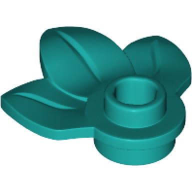 dark turquoise plant plate round 1 x 1 with 3 leaves