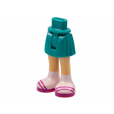 dark turquoise mini doll hips and skirt with molded medium tan legs and printed magenta sandals and white socks pattern - thin hinge