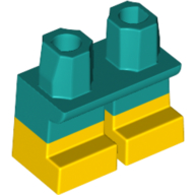 dark turquoise legs short with molded yellow lower legs boots pattern
