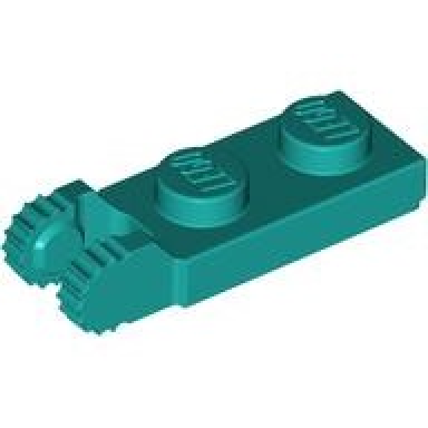 dark turquoise hinge plate 1 x 2 locking with 2 fingers on end
