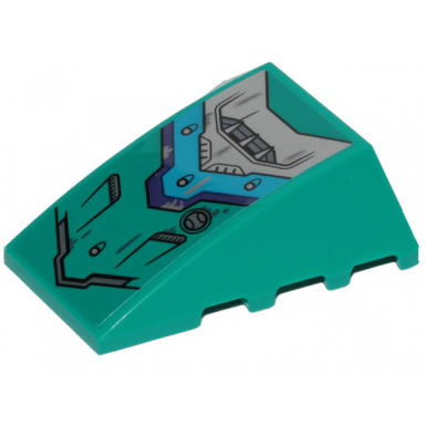 dark turquoise wedge 4 x 4 triple curved no studs with dark azure and dark purple stripes and vents pattern sticker - set 70431