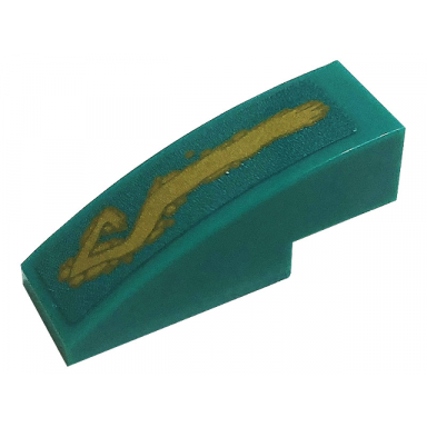 dark turquoise slope curved 3 x 1 with gold tribal symbol tattoo on dark turquoise background pattern model left side sticker - set 71746