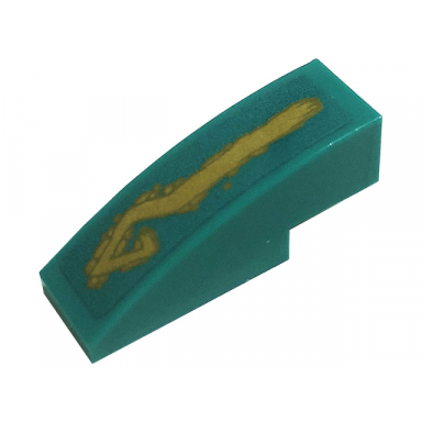 dark turquoise slope curved 3 x 1 with gold tribal symbol tattoo on dark turquoise background pattern model right side sticker - set 71746