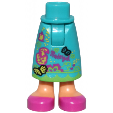 dark turquoise mini doll hips and skirt long with molded nougat legs and printed magenta and yellow flowers animals madrigal and shoes pattern - thick hinge