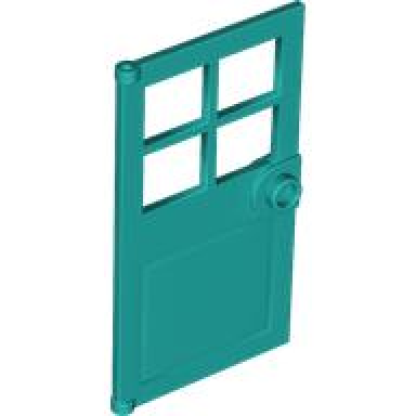 dark turquoise door 1 x 4 x 6 with 4 panes and stud handle