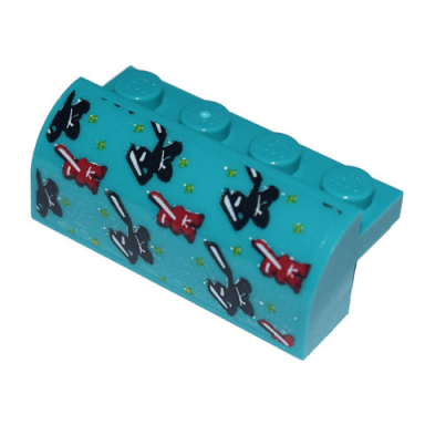 dark turquoise slope curved 2 x 4 x 1 1 3 with 4 recessed studs with bedspread with red and black ninjas pattern sticker - set 71741