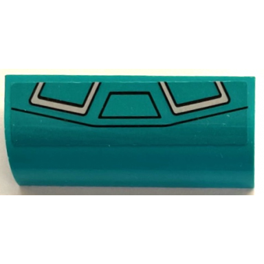 dark turquoise slope curved 1 x 4 x 1 1 3 with light bluish gray hull plates black bent line and trapezoid pattern sticker - set 76255