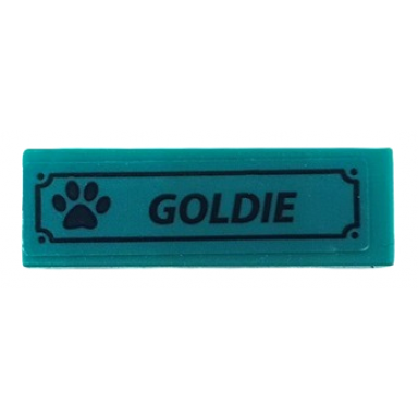 dark turquoise tile 1 x 3 with dark blue paw print and goldie pattern sticker - set 41683