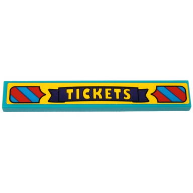 dark turquoise tile 1 x 6 with bright light orange tickets on dark purple banner and red and dark azure stripes pattern sticker - set 70432