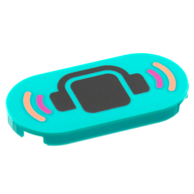 dark turquoise tile round 2 x 4 oval with black head and headphones magenta and coral soundwaves pattern