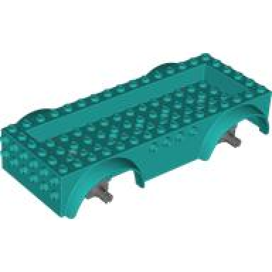 dark turquoise vehicle base 8 x 16 x 2 1 2 with mudguards 4 x 14 recessed center with 5 holes and dark bluish gray wheels holders