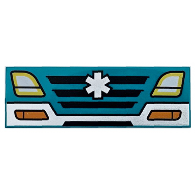 dark turquoise tile 2 x 6 with white bumper and emt star of life black grille yellow headlights and orange blinkers pattern
