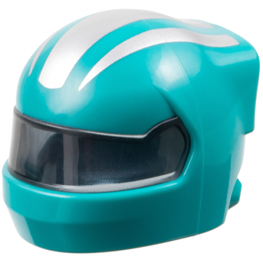 dark turquoise minifigure headgear helmet formula 1 with molded trans-black visor and printed silver stripes pattern