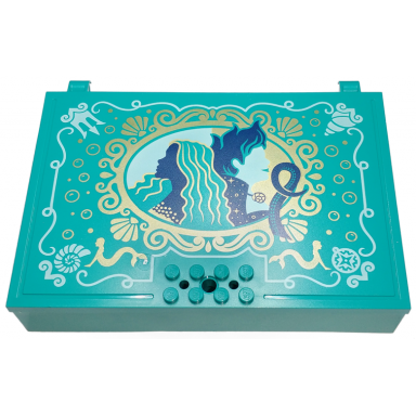 dark turquoise container book cover half 16 x 12 x 2 2 3 with lock compartment storybook adventures with ariel ursula gold and white shells and trim pattern