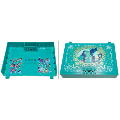 dark turquoise container book cover half 16 x 12 x 2 2 3 with lock compartment storybook adventures with ariel ursula gold and white shells and trim and seafloor shells and fish pattern stickers - set 43213
