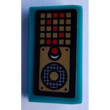 dark turquoise slope 30 1 x 2 x 2 3 with red button speaker grille and pixelated display with letter s pattern sticker - set 80012