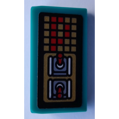 dark turquoise slope 30 1 x 2 x 2 3 with 2 red toggle switches and pixelated display with letter p pattern sticker - set 80012