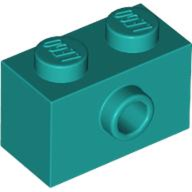 dark turquoise brick modified 1 x 2 with stud on side