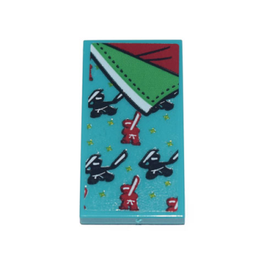 dark turquoise tile 2 x 4 with bedspread with red and black ninjas green and red sheets pattern sticker - set 71741