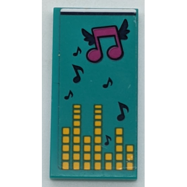 dark turquoise tile 2 x 4 with dark turquoise blanket with dark blue and magenta musical notes and yellow equalizer bars pattern sticker - set 41341