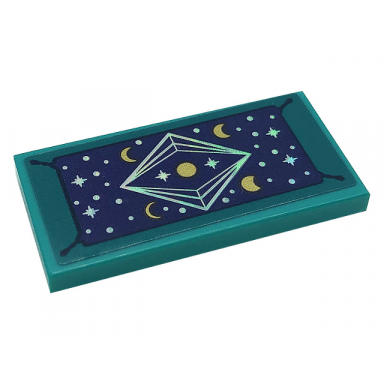 dark turquoise tile 2 x 4 with silver dots stars and moons on dark purple background pattern sticker - set 41685