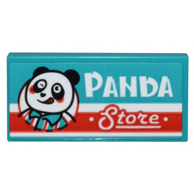 dark turquoise tile 2 x 4 with panda wearing striped shirt red stripe and white panda store pattern sticker - set 80036