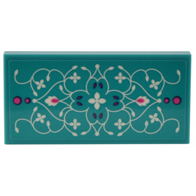 dark turquoise tile 2 x 4 with dark turquoise rug with ornate white filigree scrolls leaves and flowers and magenta accents pattern sticker - set 41732