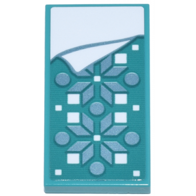 dark turquoise tile 2 x 4 with blanket with metallic light blue snowflakes and circles white squares and bedsheet pattern sticker - set 43244