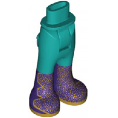 dark turquoise mini doll hips and trousers with back pockets with dark purple boots with gold speckles and soles pattern - thick hinge