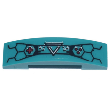 dark turquoise slope curved 4 x 1 x 2 3 double with ninjago prime empire logo black hexagons and red video game controller buttons pattern sticker - set 71741
