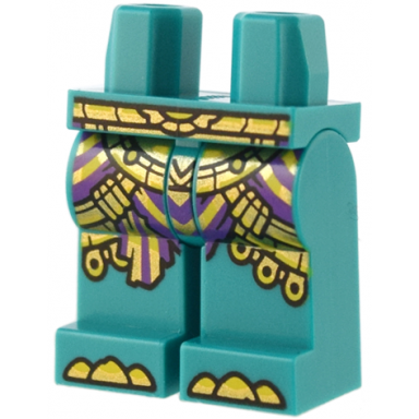 dark turquoise hips and legs with dark purple and gold striped sash gold and yellow armor and claws pattern