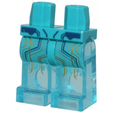 dark turquoise hips and trans-light blue legs with dark blue and gold circuitry lines pattern