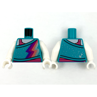 dark turquoise torso wrap with dark purple magenta coral and metallic light blue lightning and spots white neck and magenta tank top pattern white arms white hands