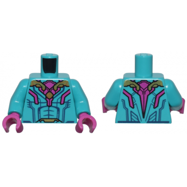 dark turquoise torso armor with gold shoulder pads magenta armor plates and black muscles outline pattern dark turquoise arms magenta hands