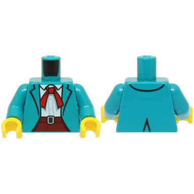 dark turquoise torso jacket over white shirt dark red skirt with light bluish gray buckle red neckerchief pattern dark turquoise arms yellow hands