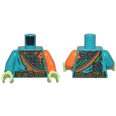 dark turquoise torso robe over bright green and silver scale armor and emblem orange trim and belt pattern orange arm left dark turquoise arm right yellowish green hands
