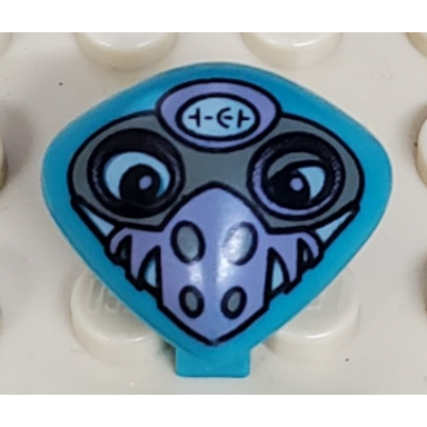 dark turquoise minifigure head modified martian with clip with purple nose face mask pattern