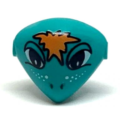 dark turquoise minifigure head modified martian with clip with eyes eyelids nostrils orange hair and white freckles pattern