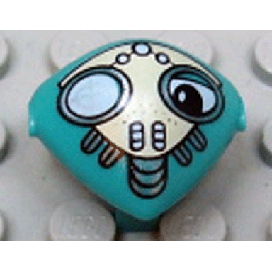 dark turquoise minifigure head modified martian with clip with one eye covered face mask pattern